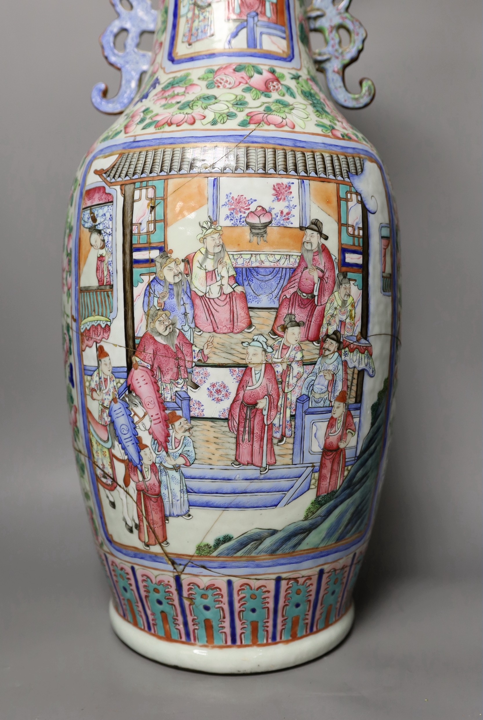 A 19th century famille rose vase (a.f.), 61.5 cms high